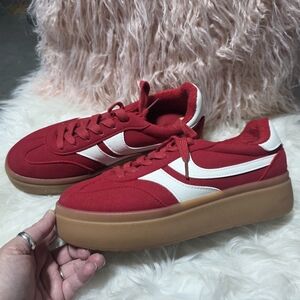 Madden Girl / Red and White Mega Platform Sneakers